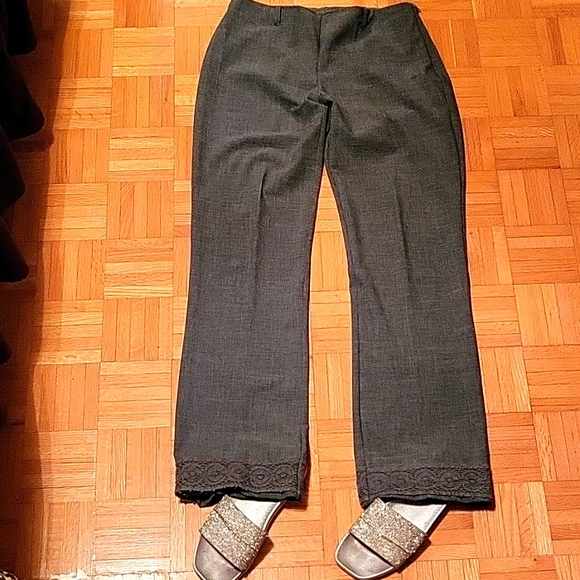 RARE Crochet Hem Stretch Heather Grey Straight Leg Pants! 9 - Picture 5 of 15